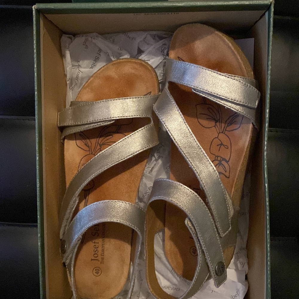 Josef Seibel sandals. Pewter color.  Adjustable straps.